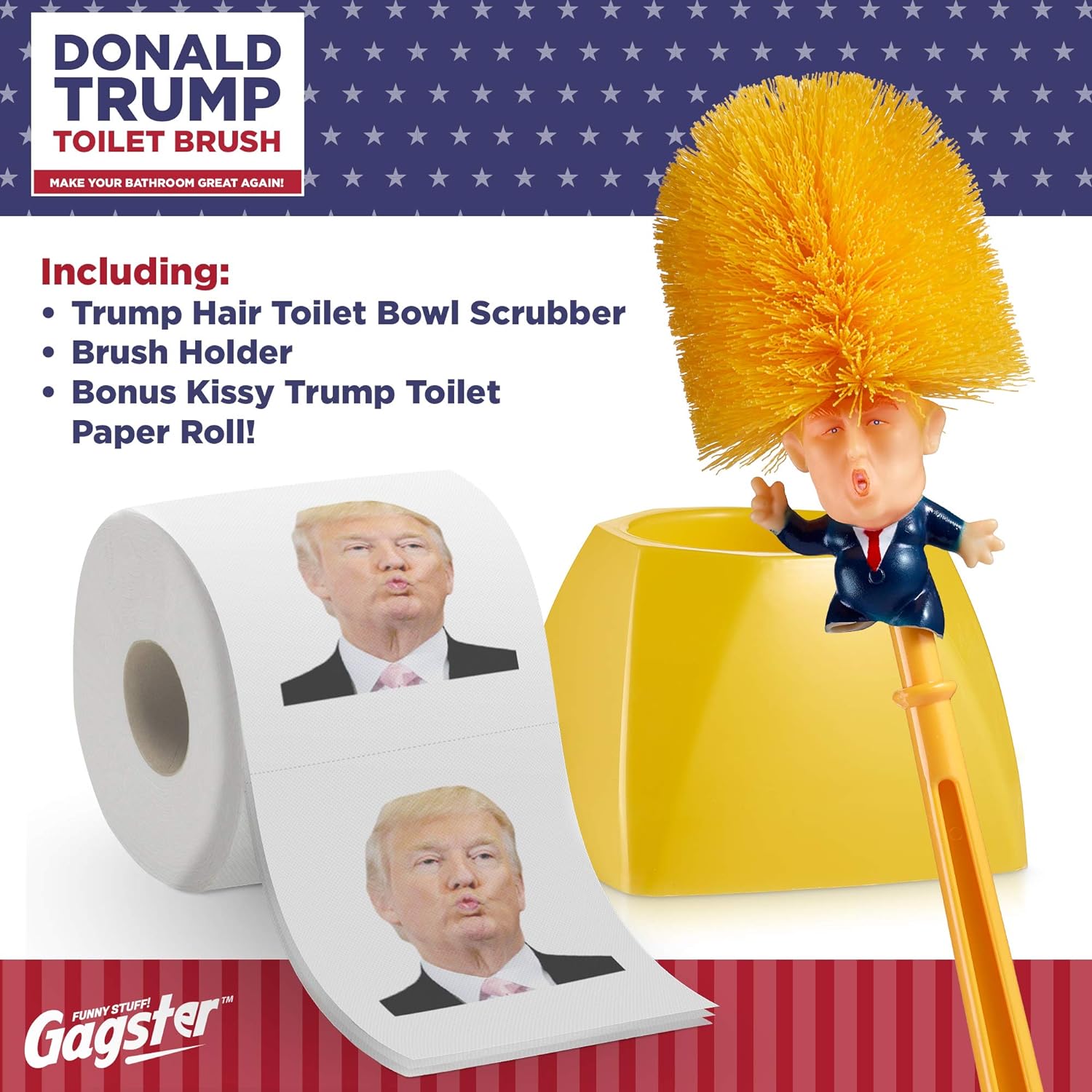 Donald Trump Toilet Brush and Toilet Paper Roll Bundle