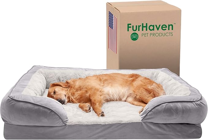 Cooling Gel Dog Bed for Large Dogs – Orthopedic Sofa with Removable Bolsters, Washable Velvet Cover